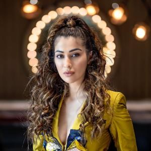Actress Raai Laxmi Stuns in Bold Mustard Pantsuit – High Fashion Editorial Look