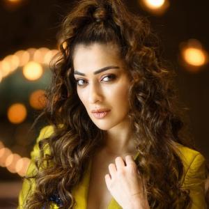 Actress Raai Laxmi Stuns in Bold Mustard Pantsuit – High Fashion Editorial Look