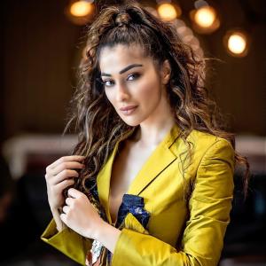 Actress Raai Laxmi Stuns in Bold Mustard Pantsuit – High Fashion Editorial Look