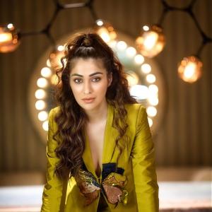 Actress Raai Laxmi Stuns in Bold Mustard Pantsuit – High Fashion Editorial Look