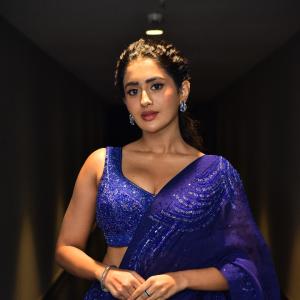 Rashi Singh Stuns in Sequined Blue Saree