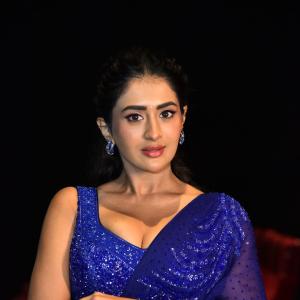 Rashi Singh Stuns in Sequined Blue Saree
