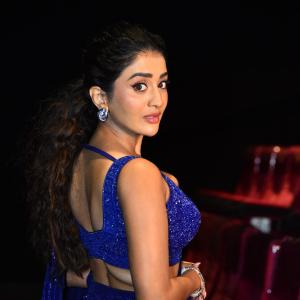 Rashi Singh Stuns in Sequined Blue Saree