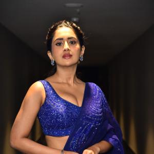 Rashi Singh Stuns in Sequined Blue Saree