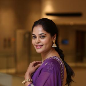 Bindhu Madhavi Elegant Look in Purple Saree | Traditional Indoor Portrait
