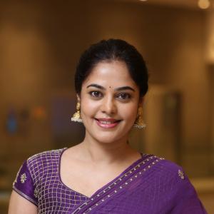 Bindhu Madhavi Elegant Look in Purple Saree | Traditional Indoor Portrait