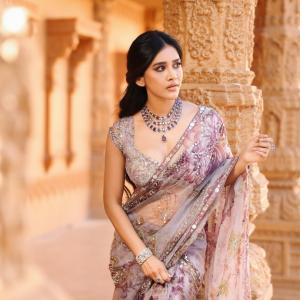 Nabha Natesh Inspired Elegant Saree Look with Royal Indian Aesthetic