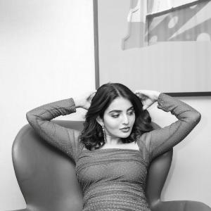 Ananya Nagalla–Inspired Elegant Indoor Fashion Portrait in Teal Blue