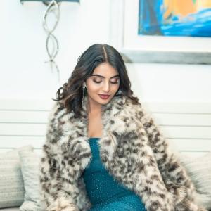 Ananya Nagalla–Inspired Elegant Indoor Fashion Portrait in Teal Blue