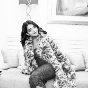 Ananya Nagalla–Inspired Elegant Indoor Fashion Portrait in Teal Blue