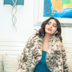 Ananya Nagalla–Inspired Elegant Indoor Fashion Portrait in Teal Blue