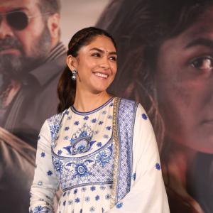 Mrunal Thakur Looks Elegant in Cream and Blue Anarkali at Film Event