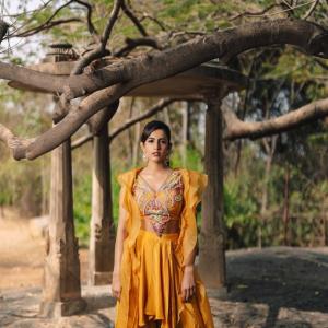 Niharika Konidela Stuns in Yellow Ensemble with Ruffles and Intricate Embroidery