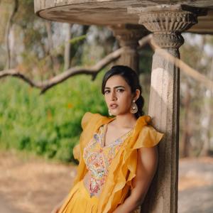 Niharika Konidela Stuns in Yellow Ensemble with Ruffles and Intricate Embroidery