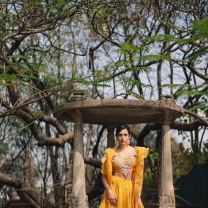 Niharika Konidela Stuns in Yellow Ensemble with Ruffles and Intricate Embroidery