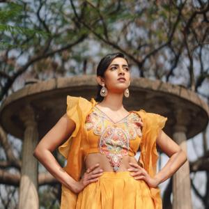 Niharika Konidela Stuns in Yellow Ensemble with Ruffles and Intricate Embroidery