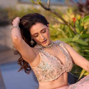 Pragya Jaiswal Stuns in Peach Lehenga Outdoor Photoshoot