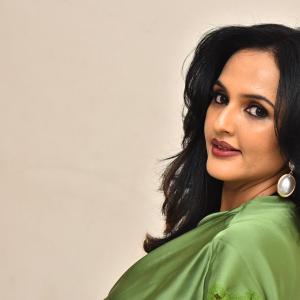 Jyoti Poorvaj Stuns in Elegant Green Satin Gown Photoshoot
