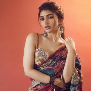 Actress SreeLeela in Traditional Floral Saree