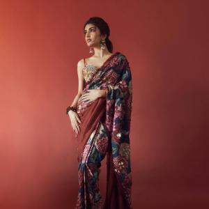 Actress SreeLeela in Traditional Floral Saree