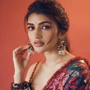 Actress SreeLeela in Traditional Floral Saree