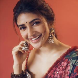 Actress SreeLeela in Traditional Floral Saree