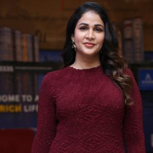 Lavanya Tripati Elegant Maroon Dress Look at Indoor Event