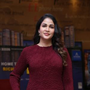 Lavanya Tripati Elegant Maroon Dress Look at Indoor Event