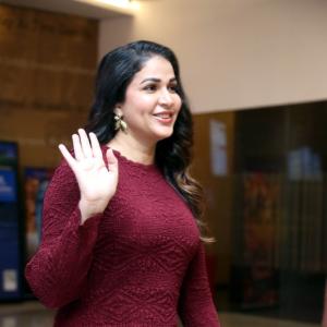 Lavanya Tripati Elegant Maroon Dress Look at Indoor Event
