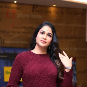 Lavanya Tripati Elegant Maroon Dress Look at Indoor Event
