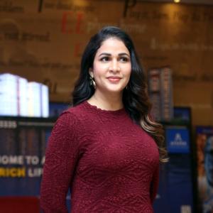 Lavanya Tripati Elegant Maroon Dress Look at Indoor Event