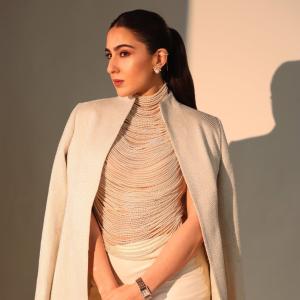 Actress Sara Ali Khan in Chic Pearl Necklace Ensemble