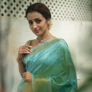 Trisha Stuns in Elegant Turquoise Blue Saree Look