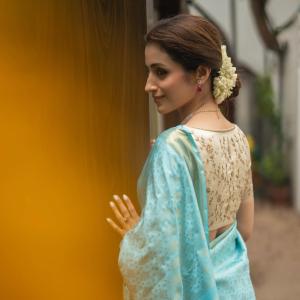 Trisha Stuns in Elegant Turquoise Blue Saree Look