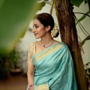 Trisha Stuns in Elegant Turquoise Blue Saree Look