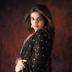 Nayan Sarika Looks Elegant in Black Embellished Saree