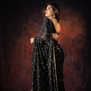 Nayan Sarika Looks Elegant in Black Embellished Saree