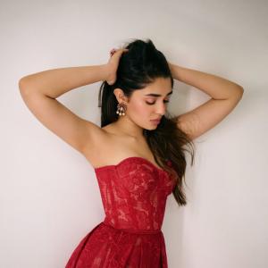 Krithi Shetty in Stunning Red Lace Dress