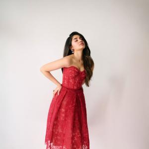 Krithi Shetty in Stunning Red Lace Dress