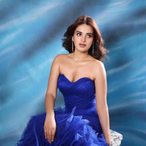 Niddhi Agerwal in Royal Blue Strapless Gown
