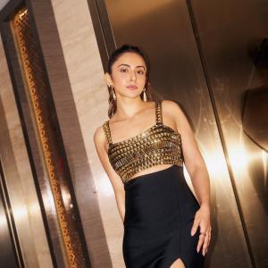 Rakul Preet Singh stuns in gold and black glam look