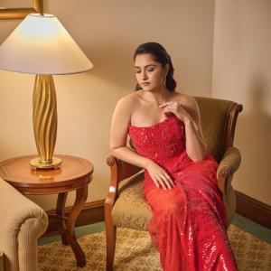 Rukmini Vasanth shines in elegant red gown look