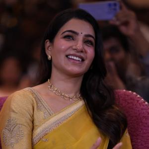 Samantha shines in yellow saree at Maa Inti Bangaram prerelease event