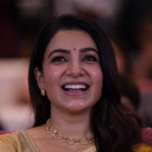 Samantha shines in yellow saree at Maa Inti Bangaram prerelease event
