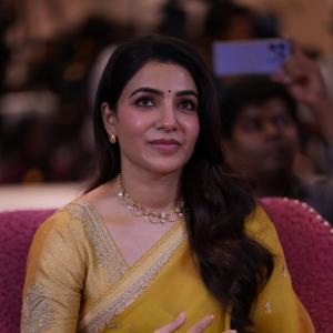 Samantha shines in yellow saree at Maa Inti Bangaram prerelease event