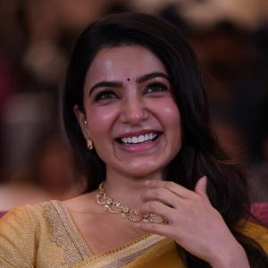 Samantha shines in yellow saree at Maa Inti Bangaram prerelease event