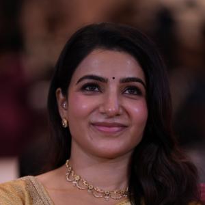 Samantha shines in yellow saree at Maa Inti Bangaram prerelease event