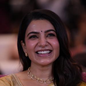 Samantha shines in yellow saree at Maa Inti Bangaram prerelease event