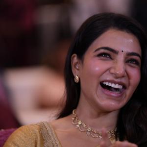 Samantha shines in yellow saree at Maa Inti Bangaram prerelease event