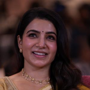 Samantha shines in yellow saree at Maa Inti Bangaram prerelease event